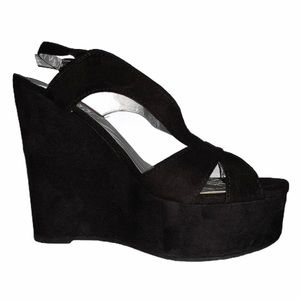 Dollhouse Black *Suede* Wedges NIB